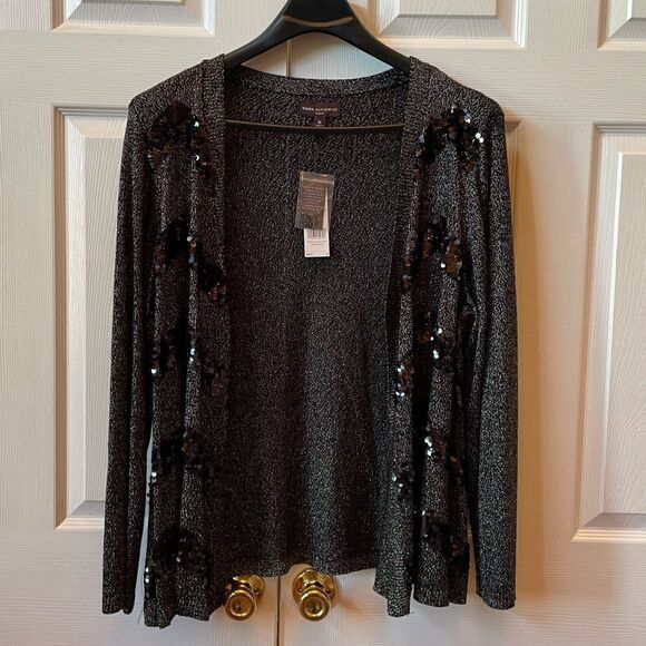 BLACK METALLIC WITH SEQUINS CARDIGAN SIZE 3X by DANA BUCHMAN NWT - Picture 3 of 8